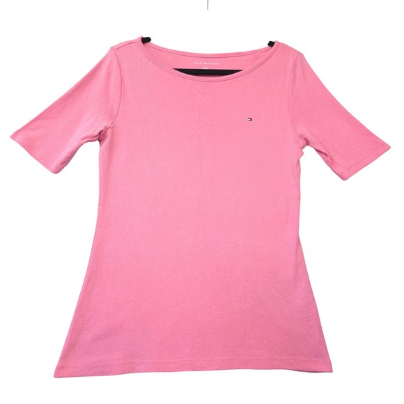 Tommy Hilfiger Tops - Tommy Hilfiger Pink Cotton Scoop Neck Short Sleeve Tee Shirt Womens Med Coastal